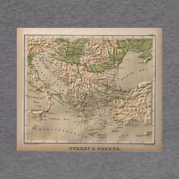 Vintage Physical Map of Greece (1880) by Bravuramedia